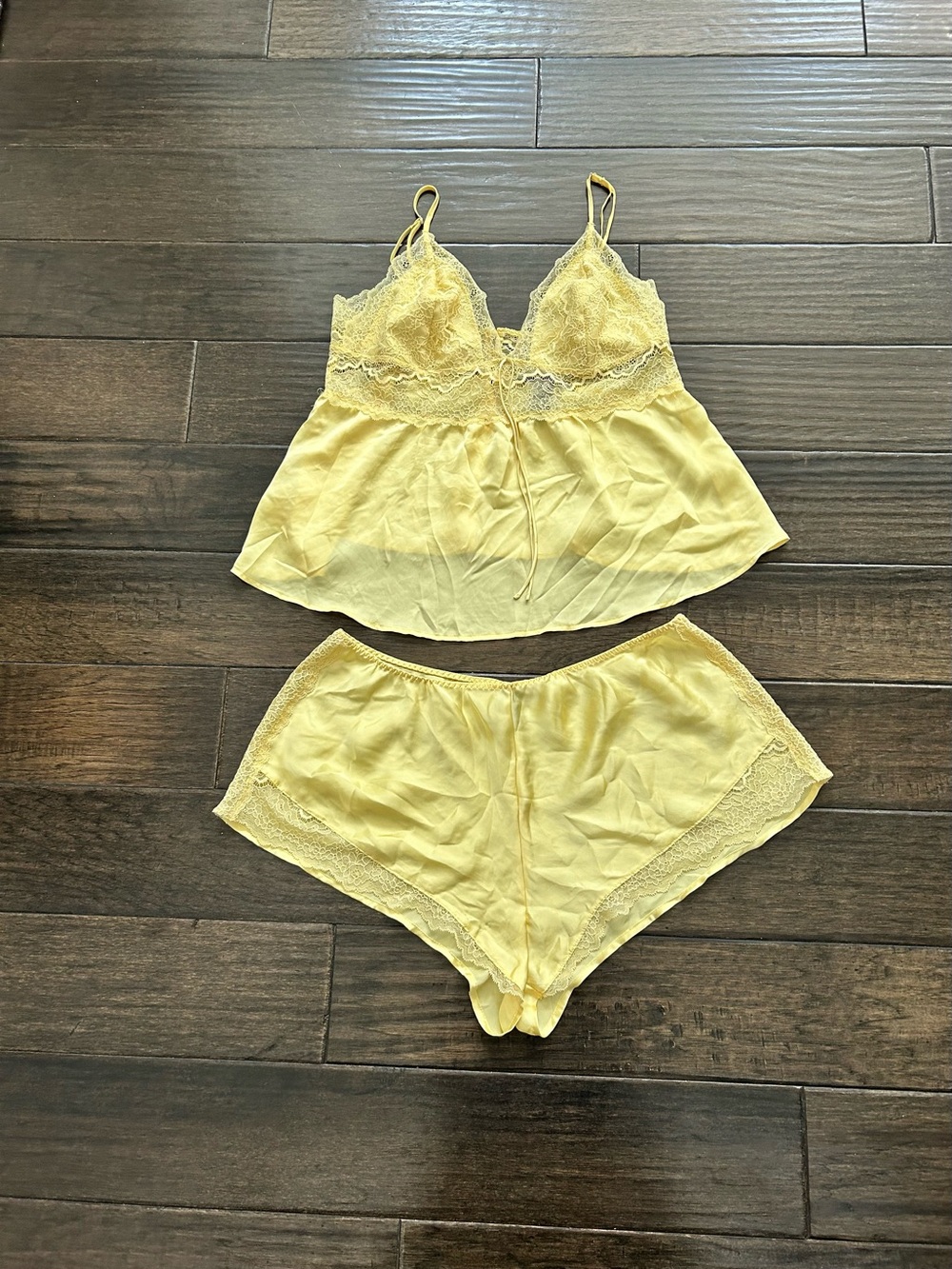 Victoria's Secret Pale Yellow Lace-Trim Camisole & Shorts Set